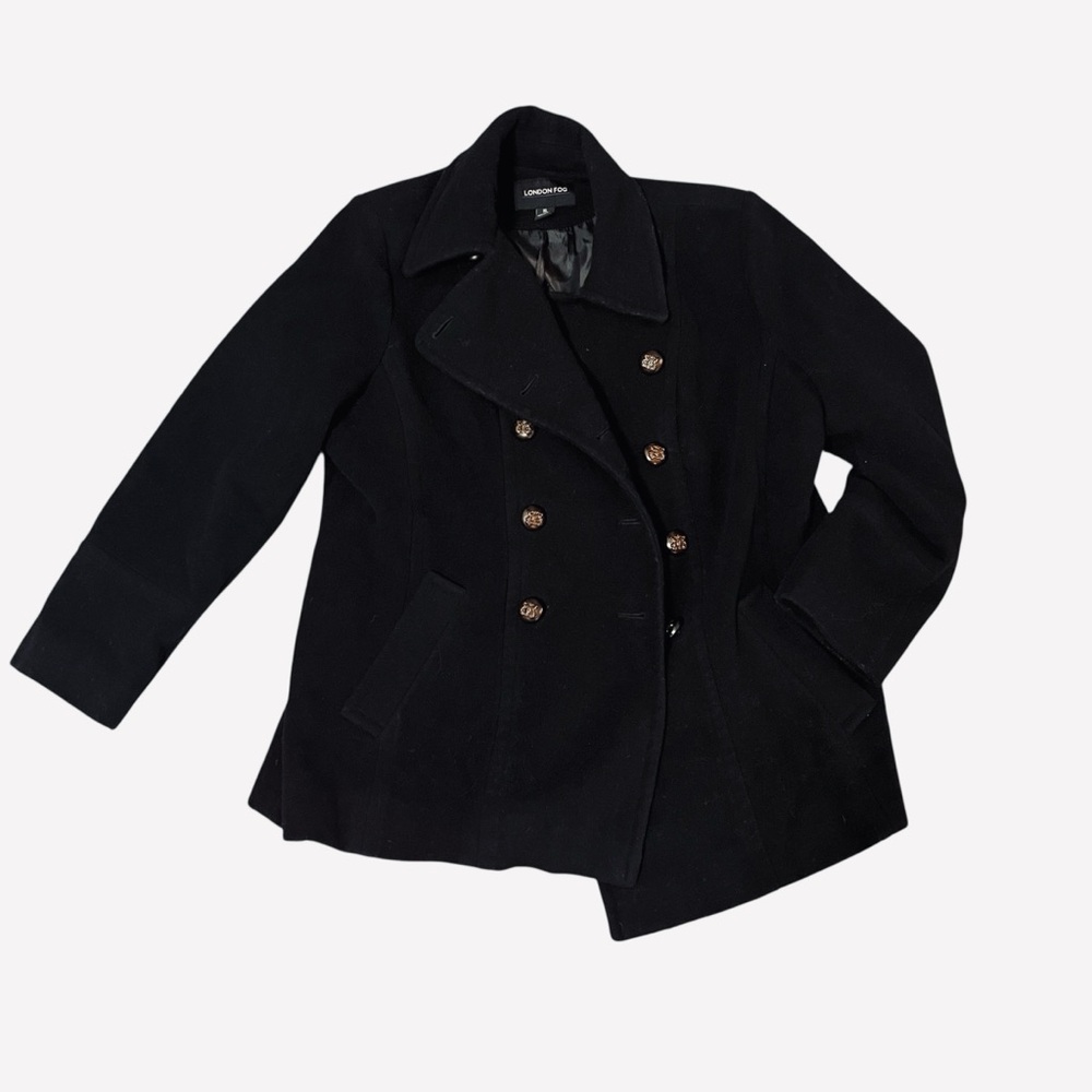 London Fog Black Wool Peacoat | Double Breasted Coat | Winter Jacket | Old Money